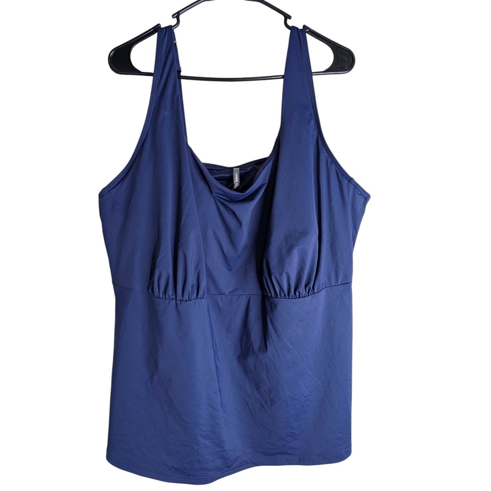 LANDS END Tankini Swim Top 24W Built In Bra Underwire DDD Cup Square Neck Blue
